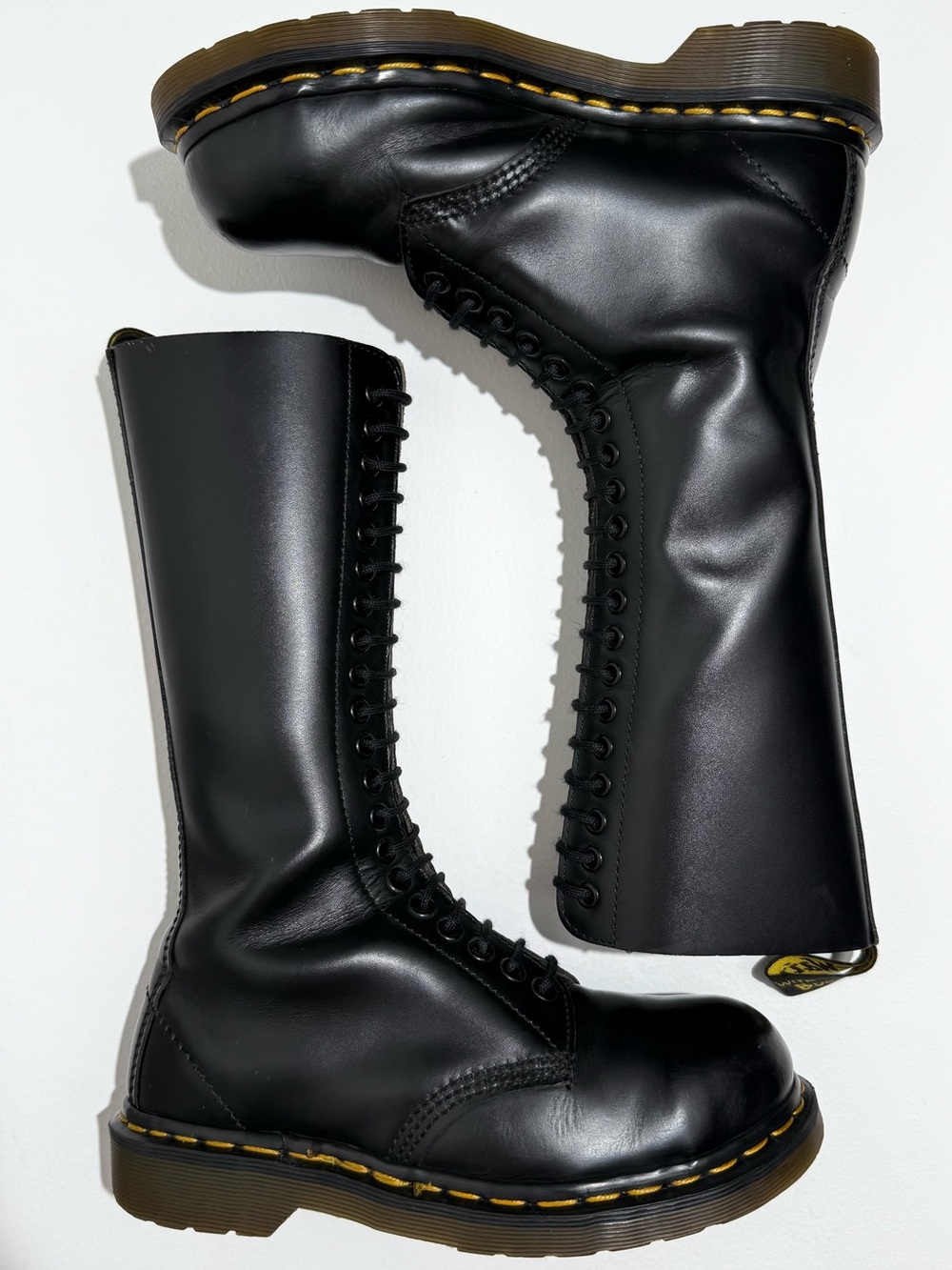 Vintage Dr. Martens England Black 1942 Steel Toe 20 Eye Tall Boots UK 4